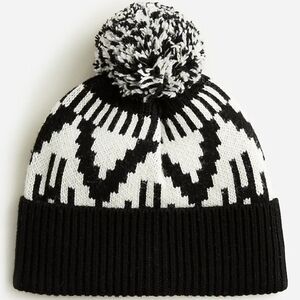J. Crew Black and White Pom-Pom Beanie